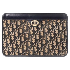 Christian Dior Marineblau 70er Jahre Oblique Canvas Clutch