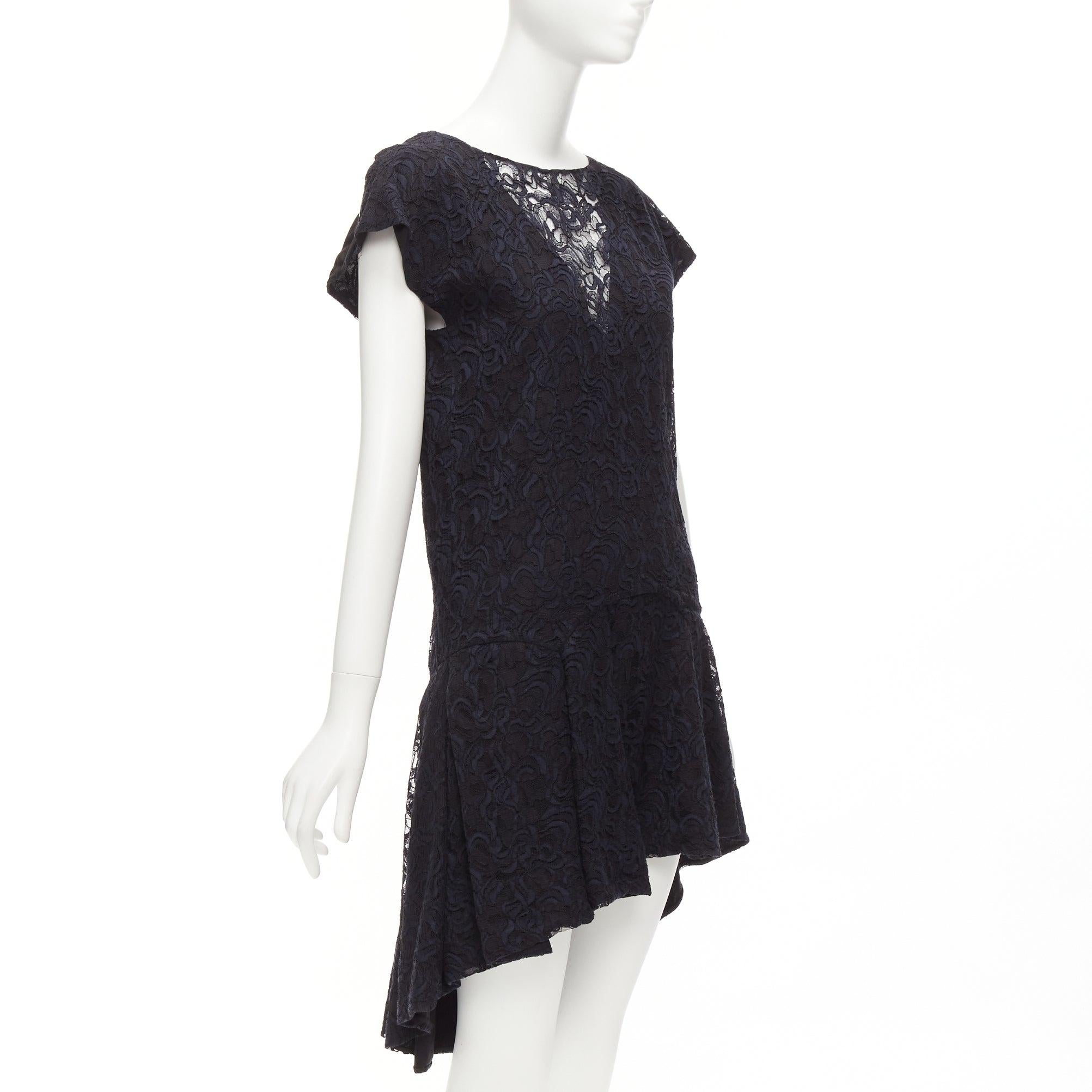 CHRISTIAN DIOR vestido de encaje negro marino con espalda en V transparente y bajo con volantes Negro en venta