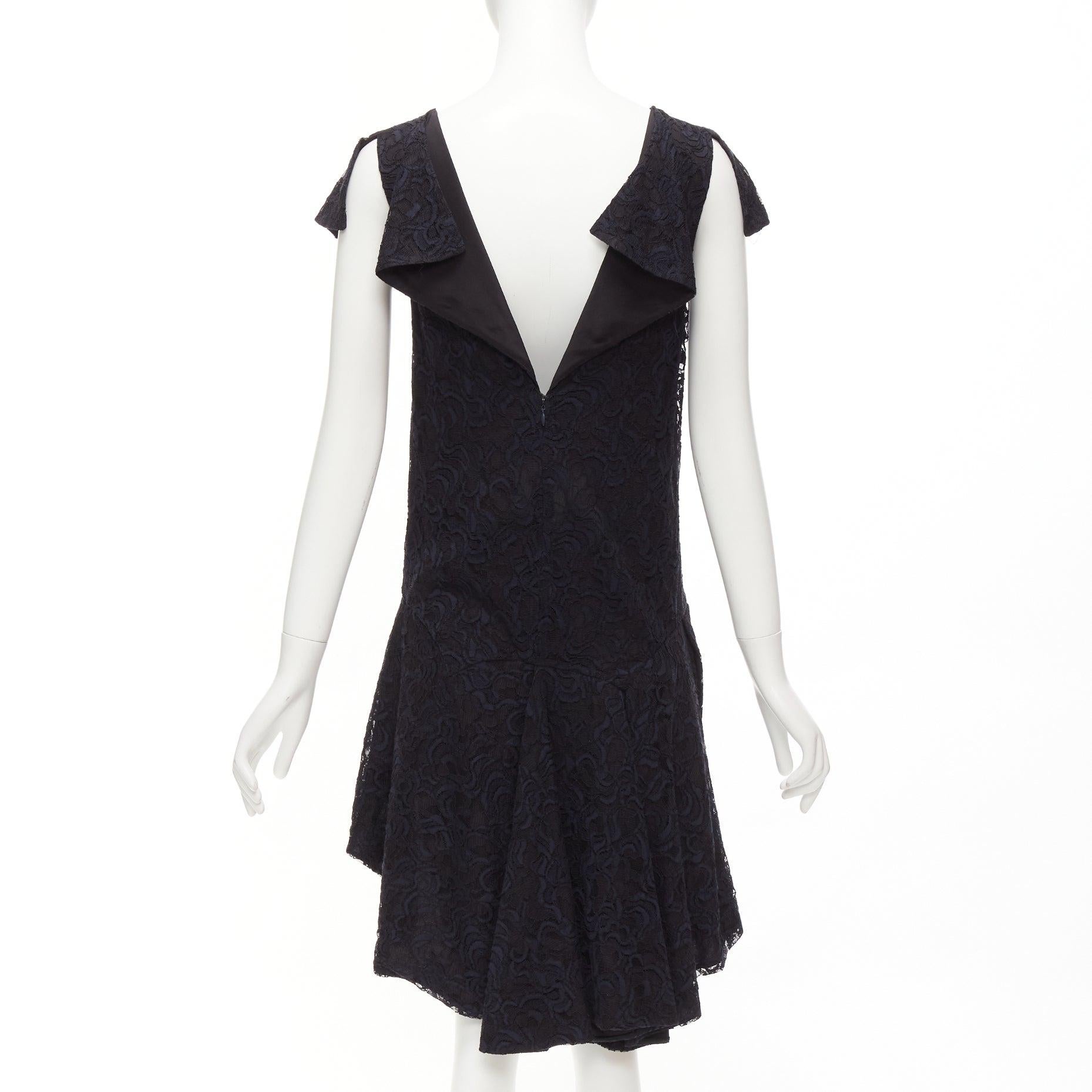 De las mujeres CHRISTIAN DIOR vestido de encaje negro marino con espalda en V transparente y bajo con volantes en venta