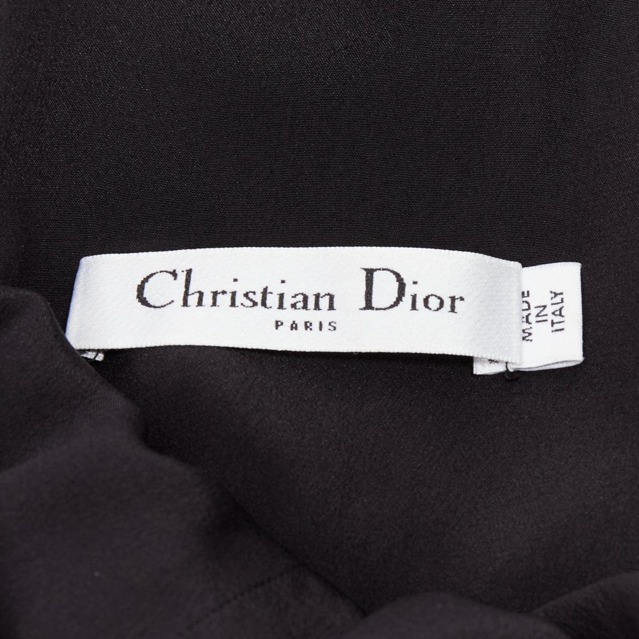 CHRISTIAN DIOR navy black lace overlay V back see through ruffle hem dress For Sale 4