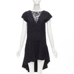 CHRISTIAN DIOR navy black lace overlay V back see through ruffle hem dress