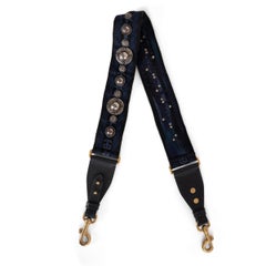 CHRISTIAN DIOR navy blue 2018 WESTER STUDDED JACQUARD Canvas Bag Strap