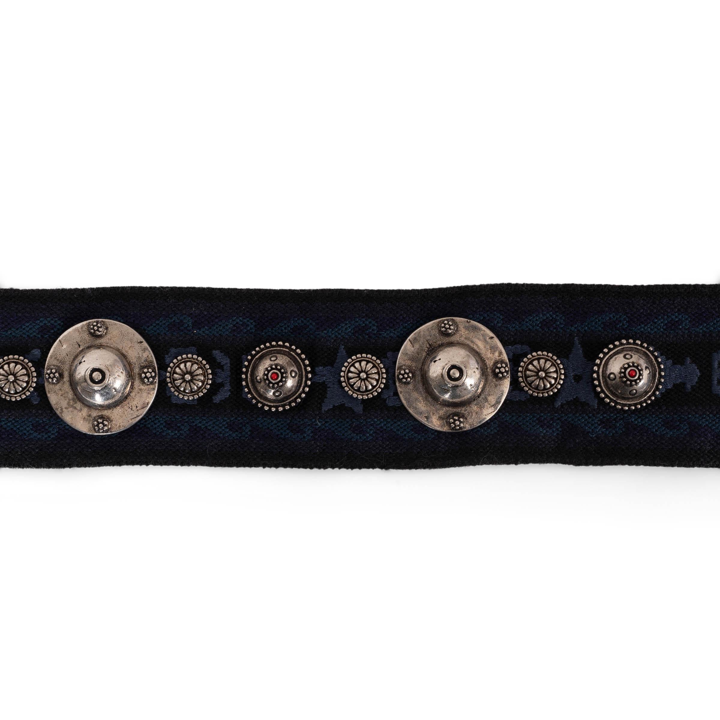 Black CHRISTIAN DIOR navy blue 2018 WESTER STUDDED JACQUARD Canvas Bag Strap For Sale