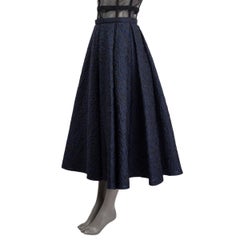 CHRISTIAN DIOR navy blue 2019 PLEATED CLOQUE JACQUARD MIDI Skirt 40 M