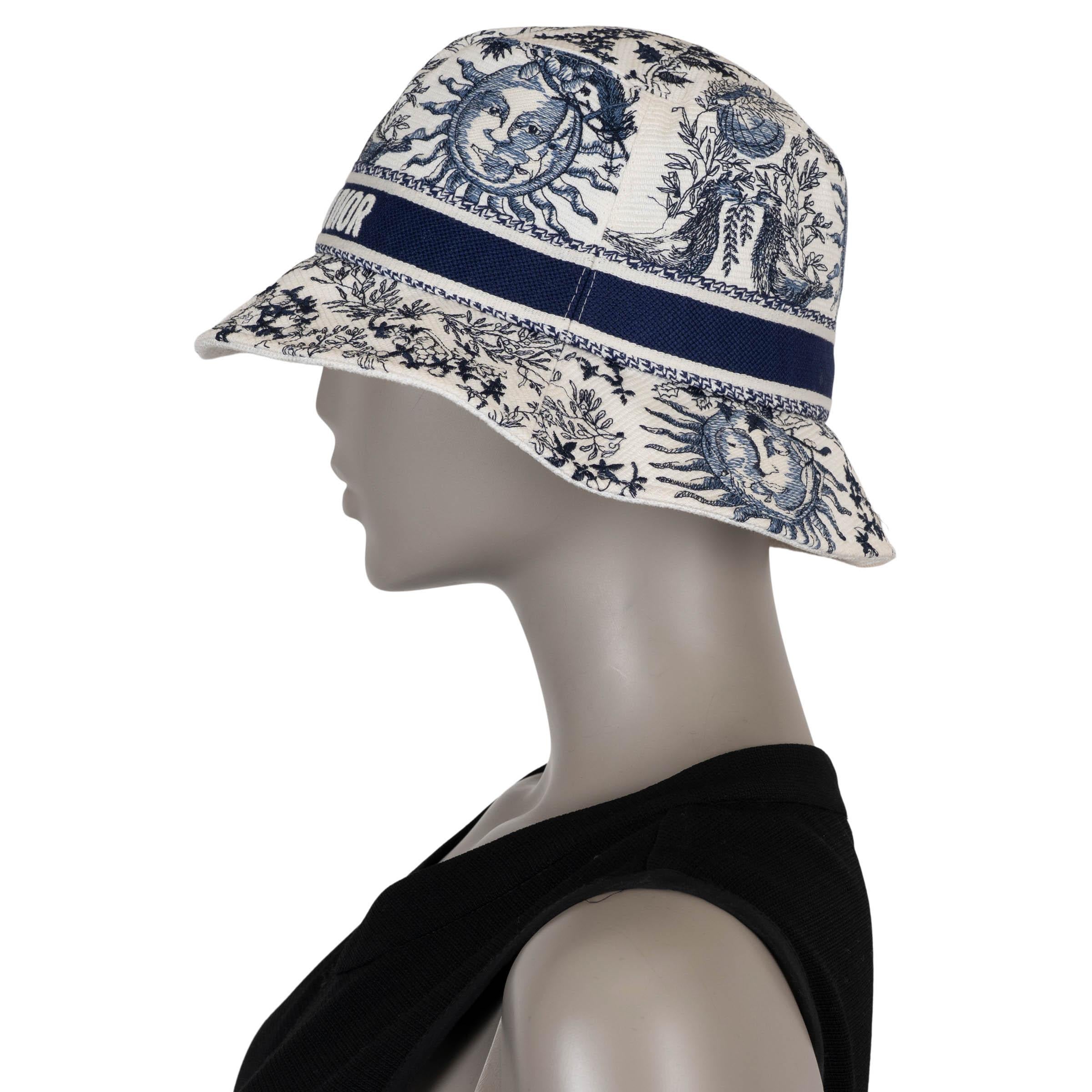 Grigio CHRISTIAN DIOR blu navy 2024 D-BOBBY TOILE DE JOUY SOLEIL Cappello a Secchiello 55 in vendita