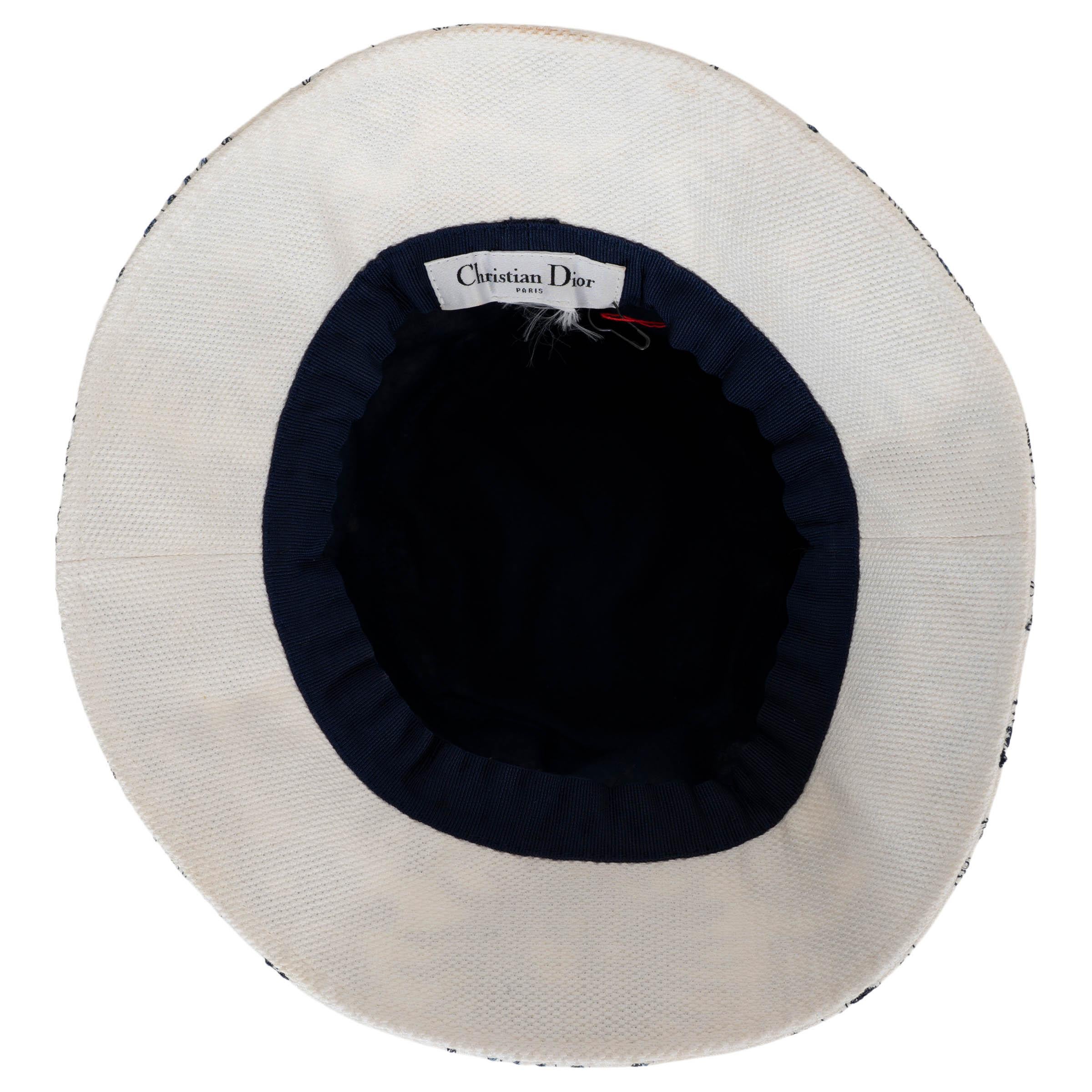 CHRISTIAN DIOR blu navy 2024 D-BOBBY TOILE DE JOUY SOLEIL Cappello a Secchiello 55 in vendita 2