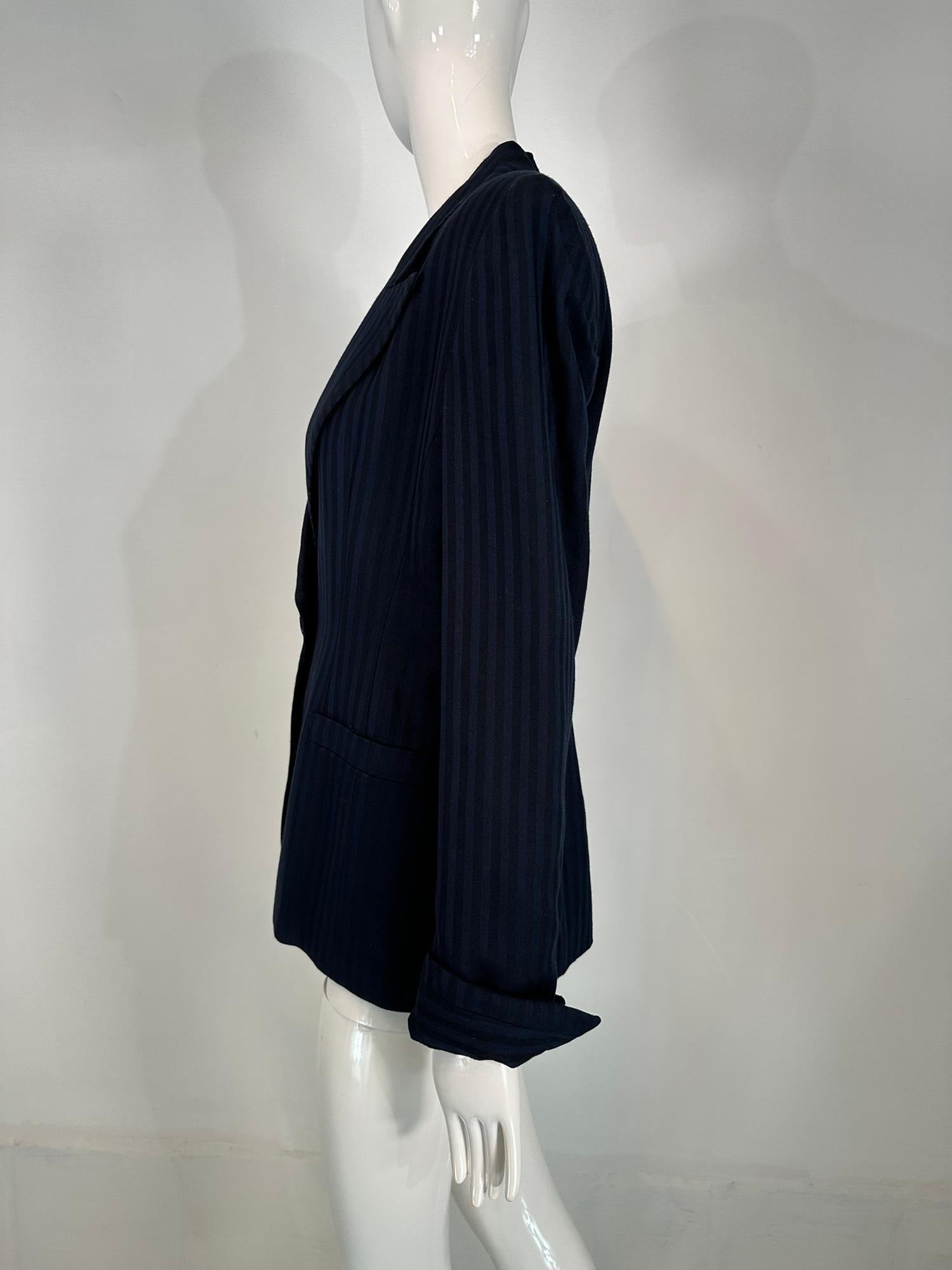 Christian Dior Navy Blue & Black Wide Stripe Wool Twill Jacket Late 90s-2000s 4 For Sale 6
