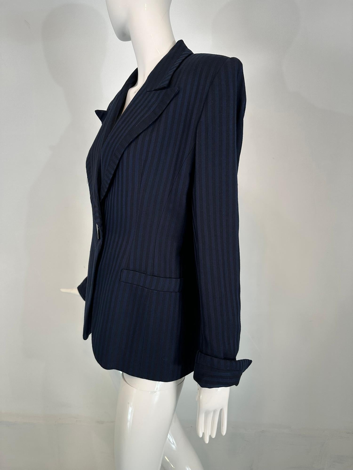 Christian Dior Navy Blue & Black Wide Stripe Wool Twill Jacket Late 90s-2000s 4 For Sale 7