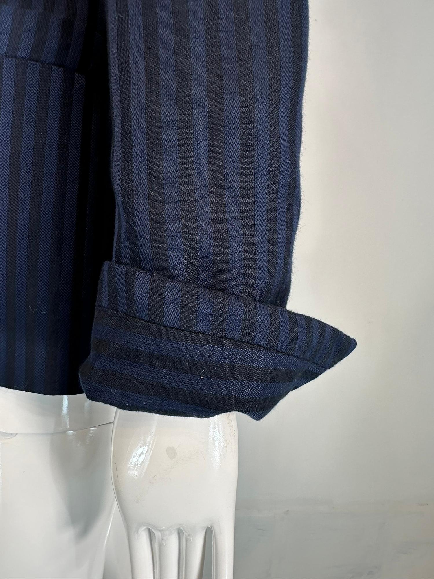 Christian Dior Veste en sergé de laine à larges rayures bleu marine et noir Fin des années 90-2000 4 en vente 9