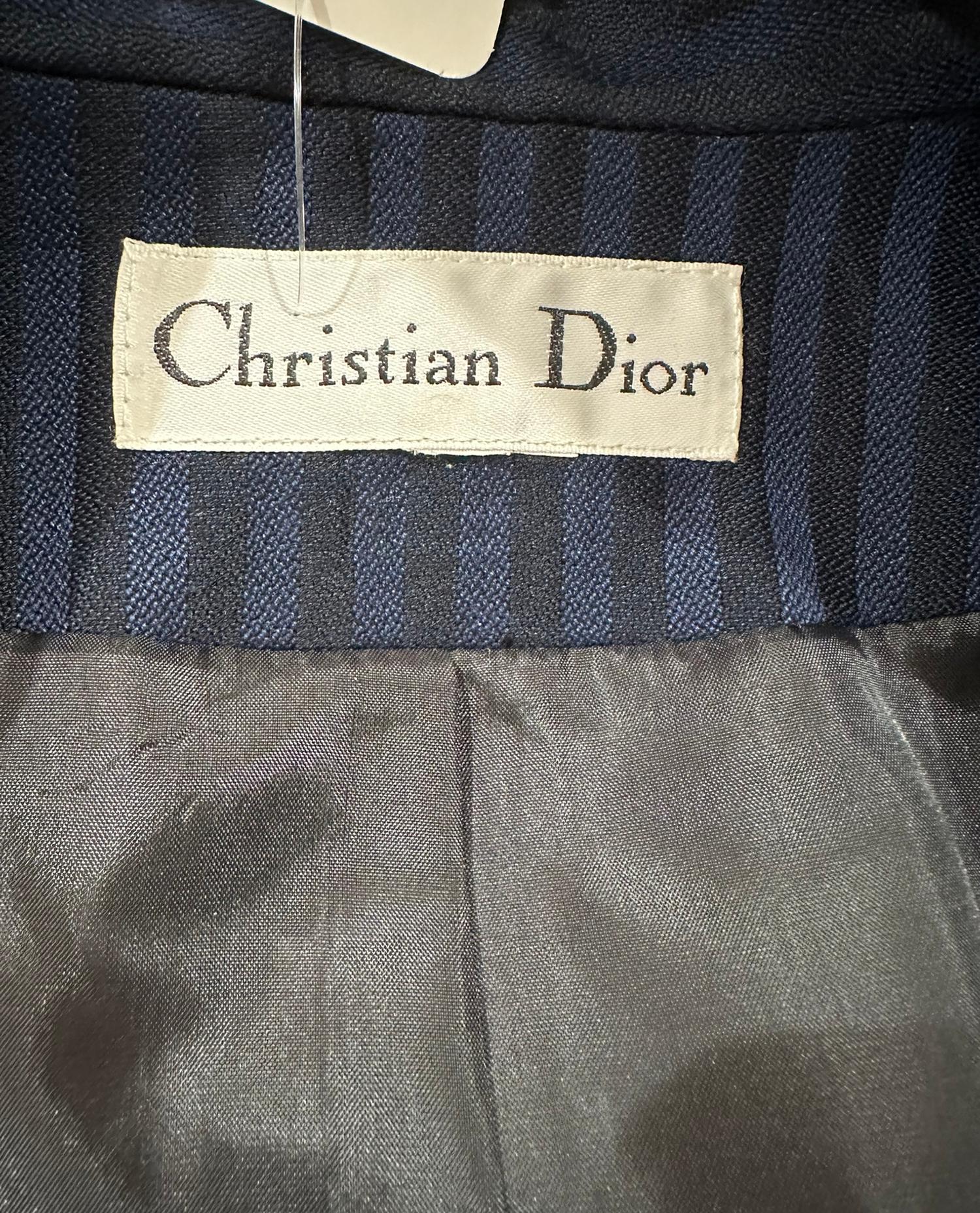 Christian Dior Navy Blue & Black Wide Stripe Wool Twill Jacket Late 90s-2000s 4 For Sale 11