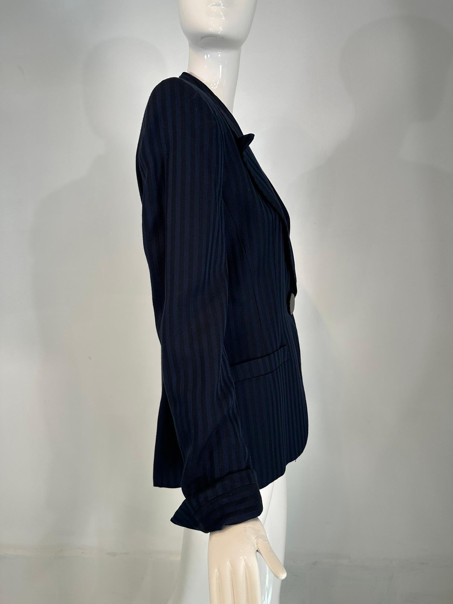 Christian Dior Veste en sergé de laine à larges rayures bleu marine et noir Fin des années 90-2000 4 Pour femmes en vente