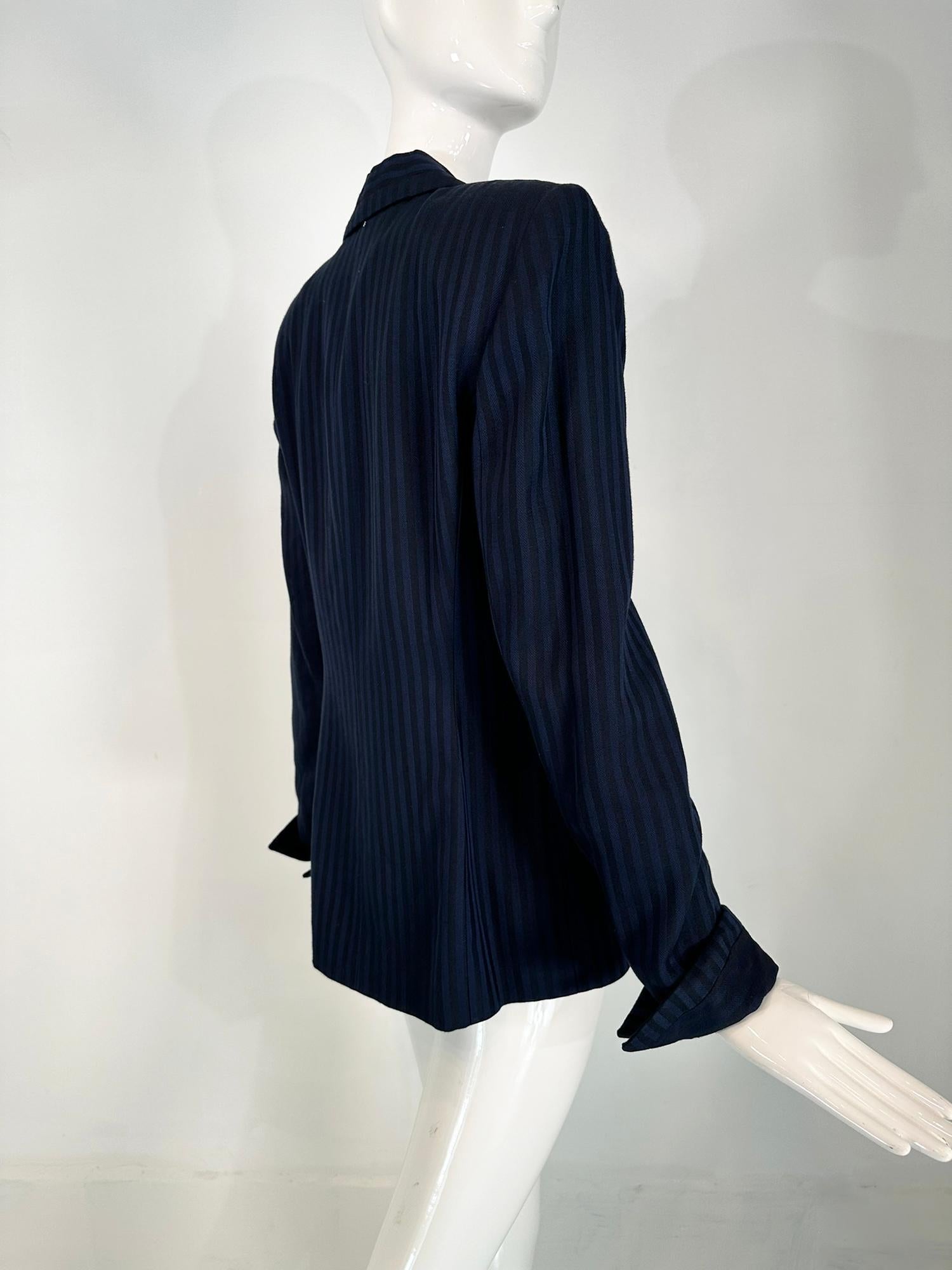 Christian Dior Veste en sergé de laine à larges rayures bleu marine et noir Fin des années 90-2000 4 en vente 1