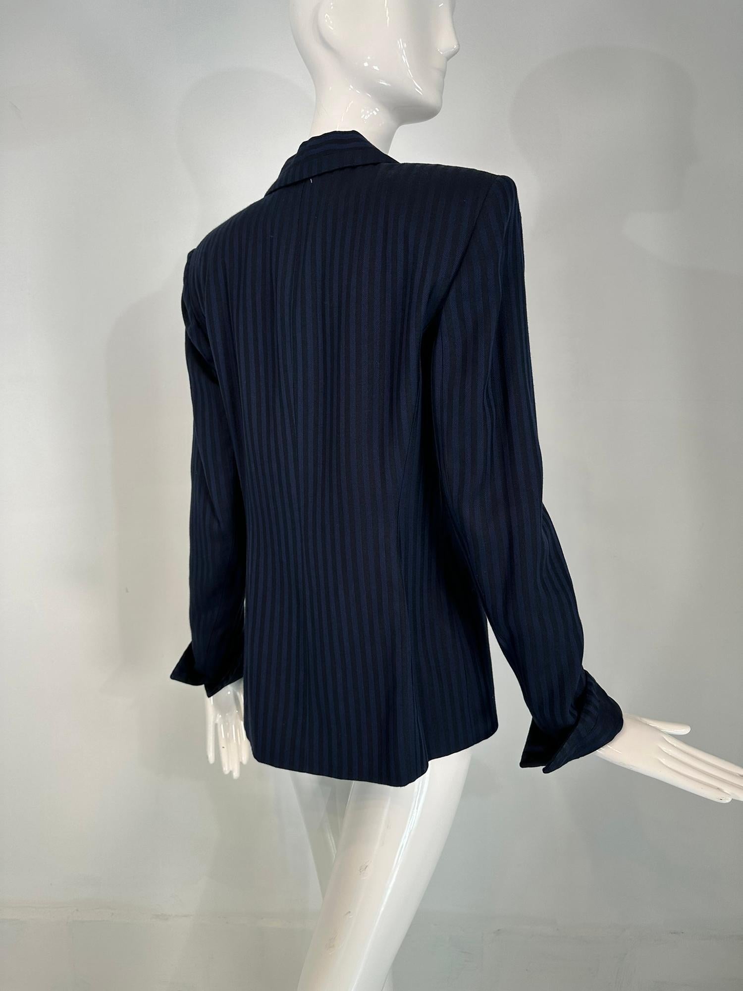Christian Dior Navy Blue & Black Wide Stripe Wool Twill Jacket Late 90s-2000s 4 For Sale 2