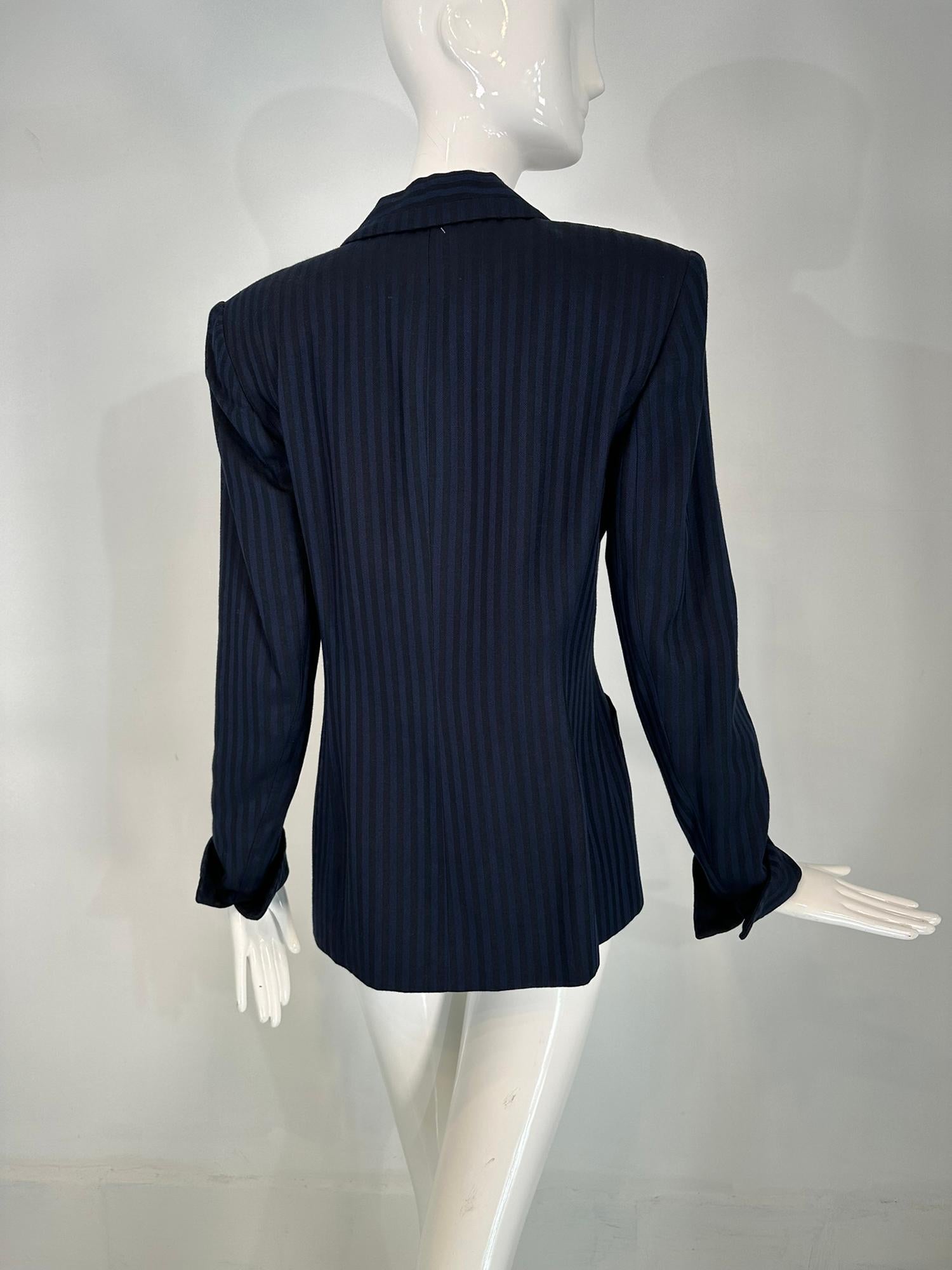 Christian Dior Navy Blue & Black Wide Stripe Wool Twill Jacket Late 90s-2000s 4 For Sale 3