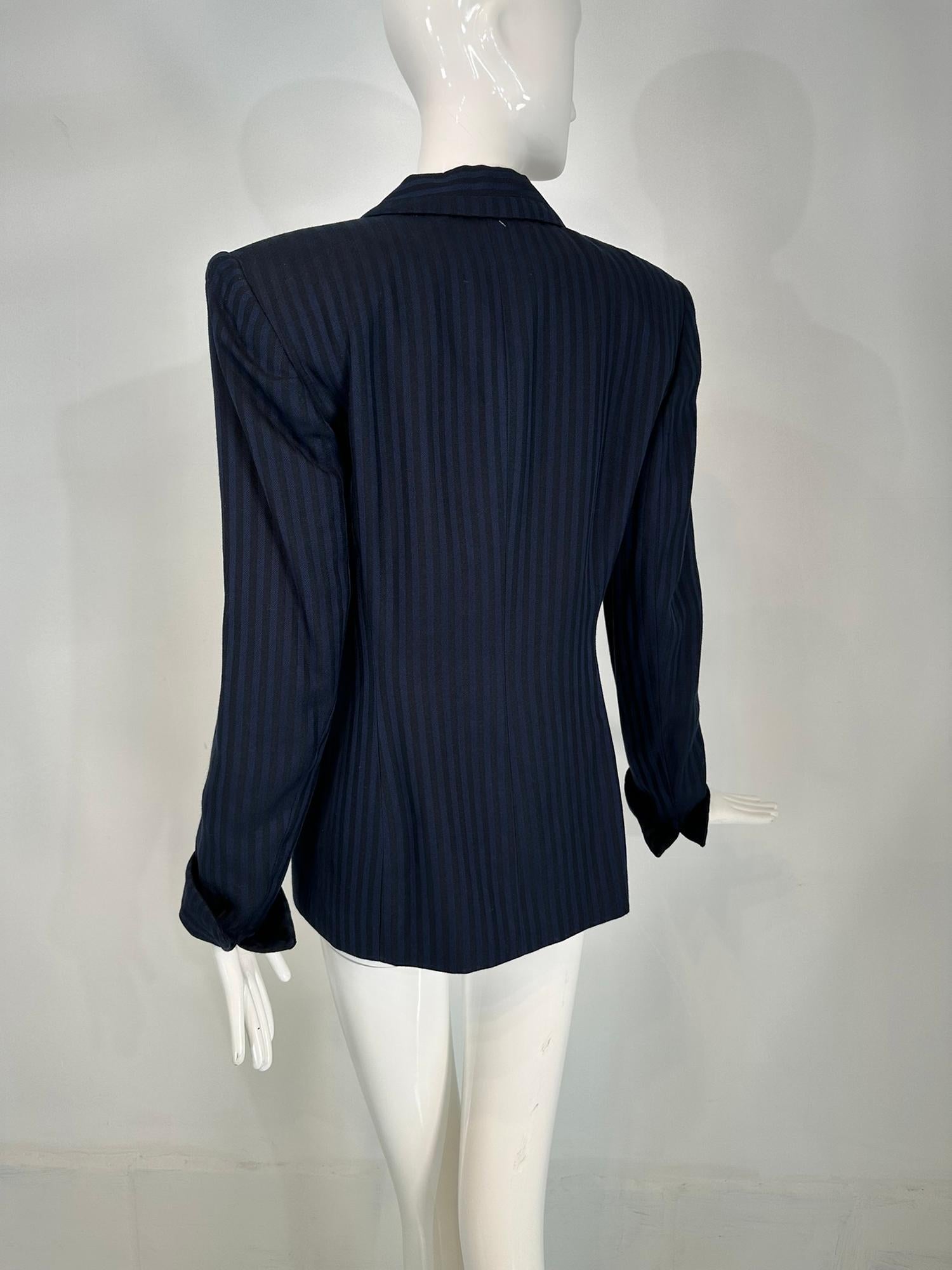 Christian Dior Navy Blue & Black Wide Stripe Wool Twill Jacket Late 90s-2000s 4 For Sale 4