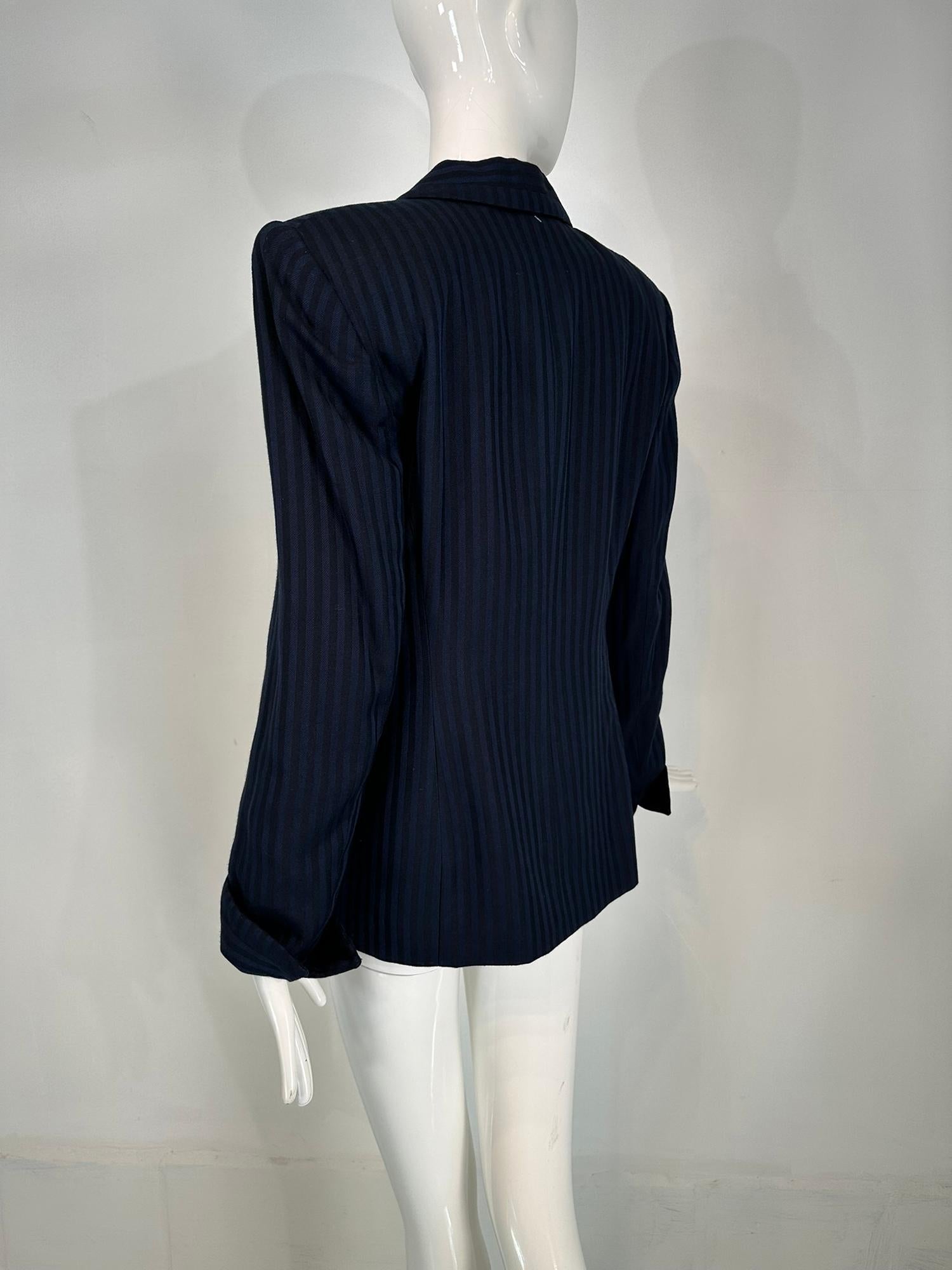 Christian Dior Navy Blue & Black Wide Stripe Wool Twill Jacket Late 90s-2000s 4 For Sale 5