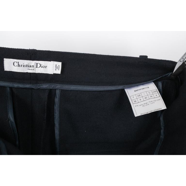 Pantalon en laine mélangée bleu marine Christian Dior en vente 1