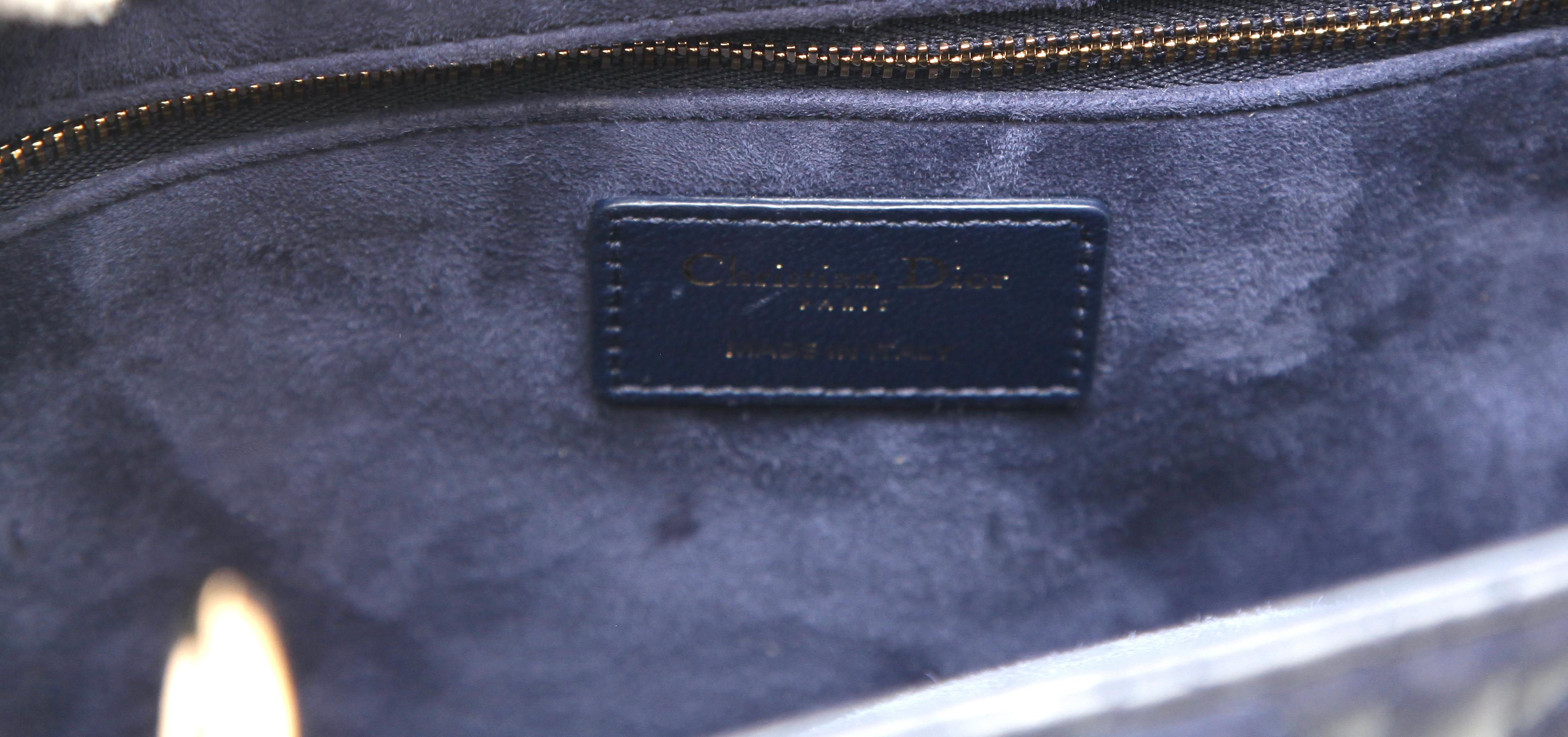 CHRISTIAN DIOR Navy Blue Cannage Large Lady Dior Gold Top Handles Shoulder Strap 3