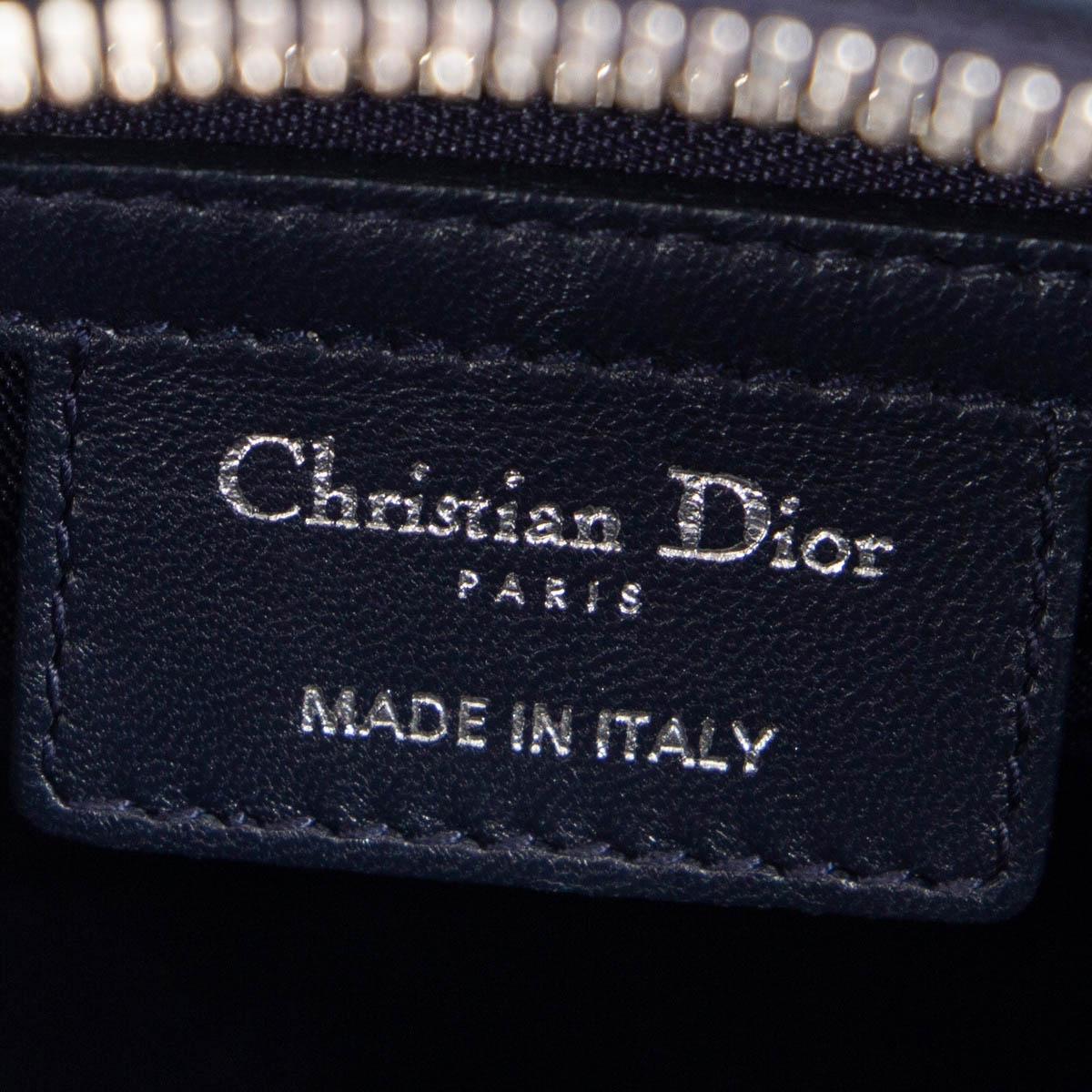 CHRISTIAN DIOR navy blue CANNAGE leather LADY DIOR MEDIUM TOTE Bag 1