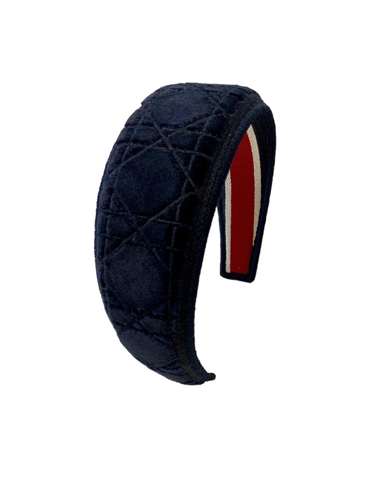 Christian Dior Navy Blue Cannage Velvet Headband For Sale at 1stDibs