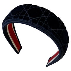 Christian Dior Navy Blue Cannage Velvet Headband