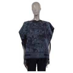 CHRISTIAN DIOR navy blue cashmere 2020 TOILE DE JOUY Poncho Jacket OS