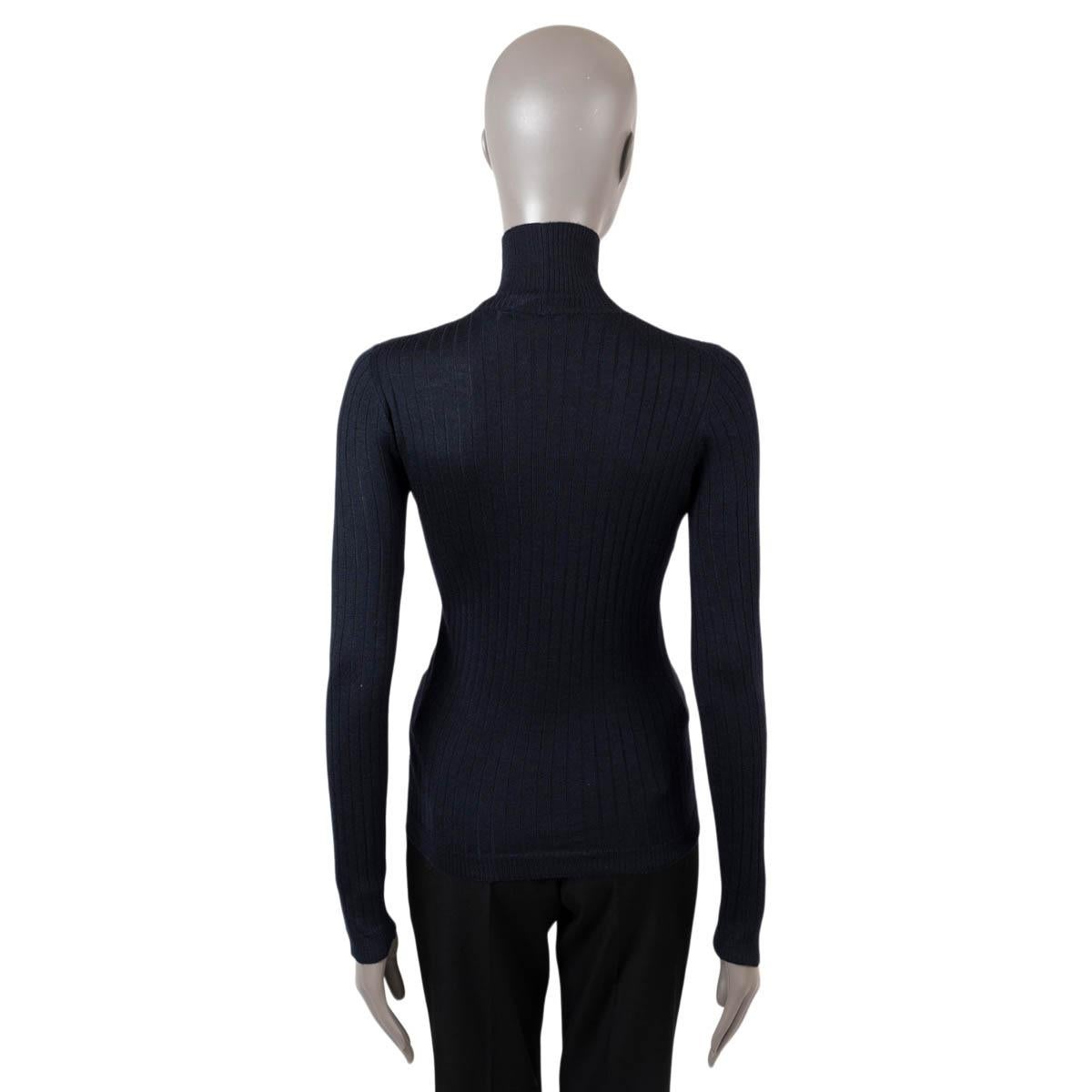 Women's CHRISTIAN DIOR navy blue cashmere RIB-KNIT TURTLENECK Sweater S For Sale