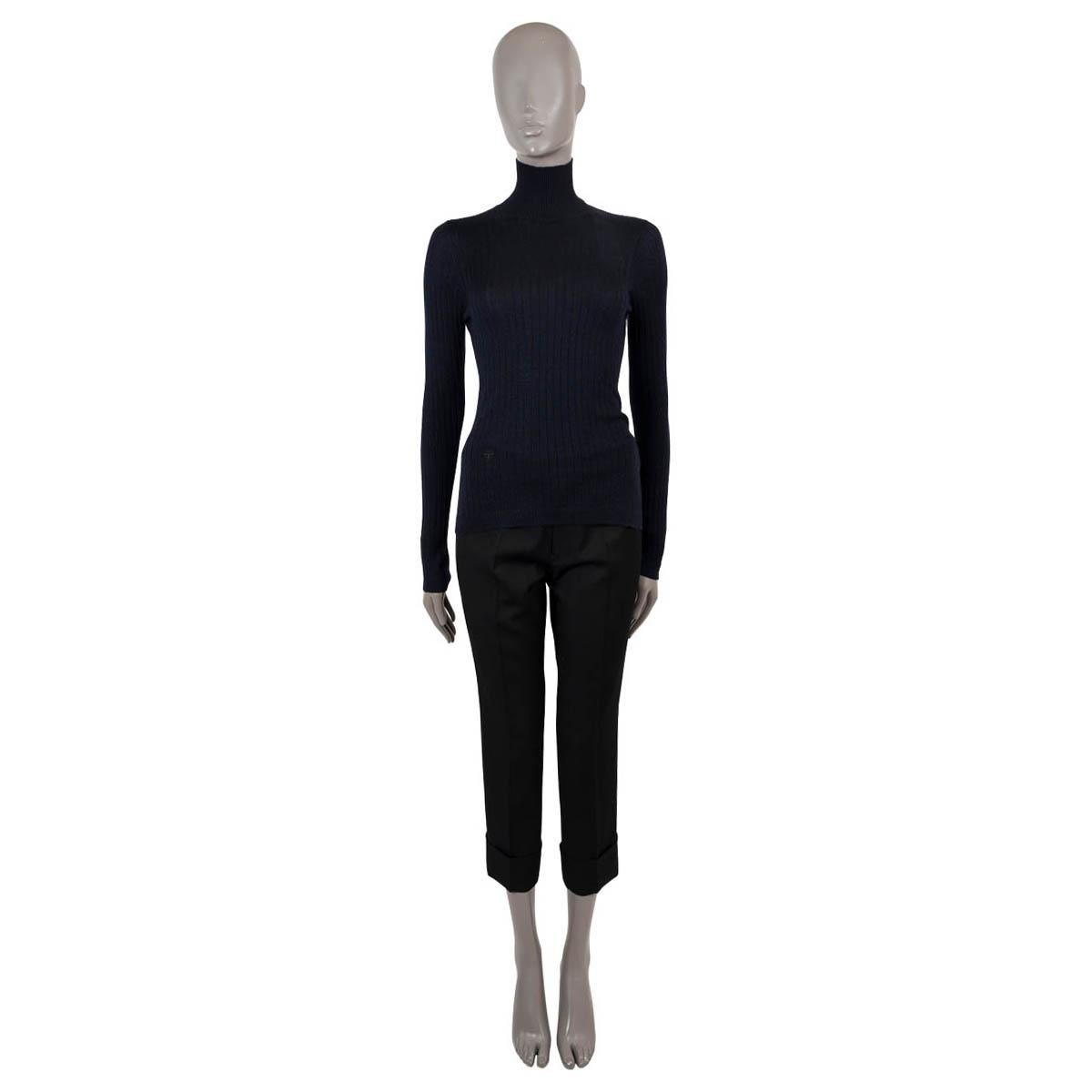 CHRISTIAN DIOR navy blue cashmere RIB-KNIT TURTLENECK Sweater S For Sale 1