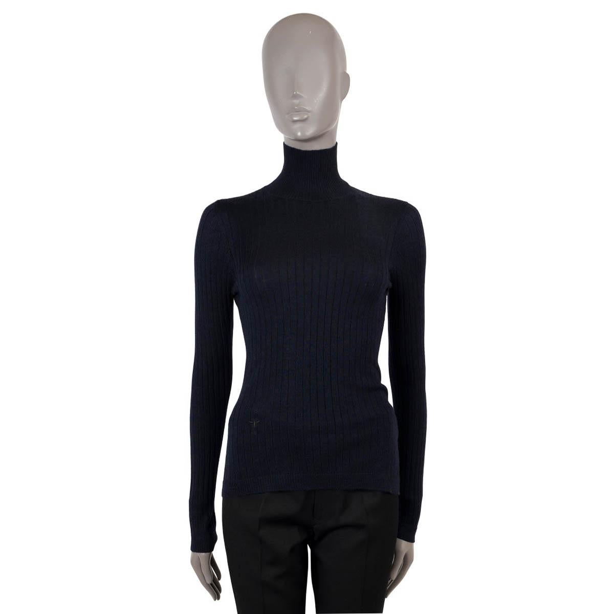 CHRISTIAN DIOR navy blue cashmere RIB-KNIT TURTLENECK Sweater S For Sale