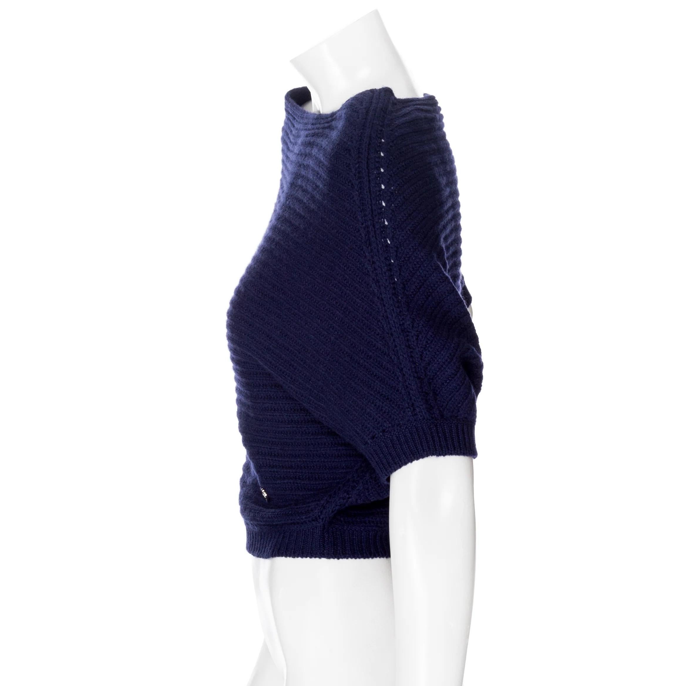 Black Christian Dior Navy Blue Cashmere Short Sleeve Dolman Sweater For Sale
