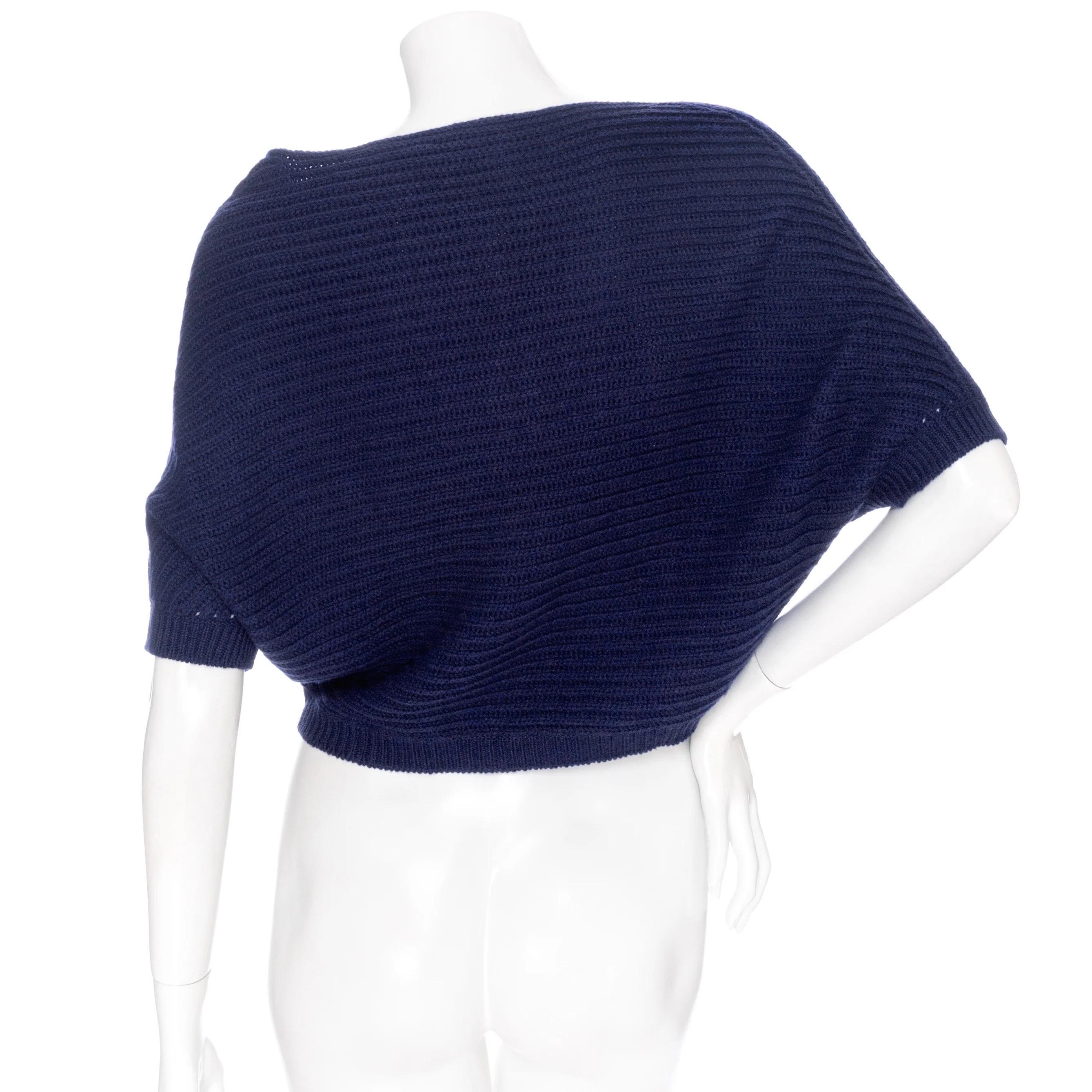 Christian Dior Navy Blue Cashmere Short Sleeve Dolman Sweater In Excellent Condition For Sale In Woodland Hills, CA