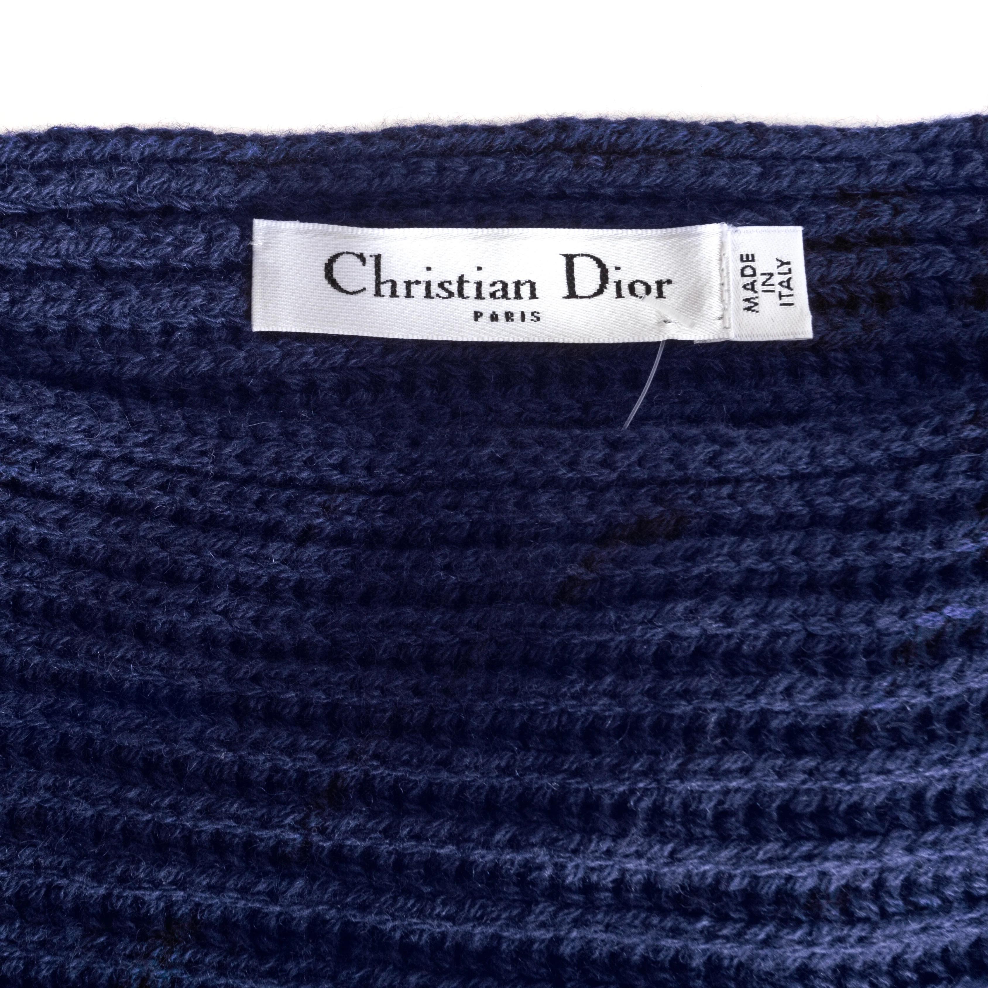 Women's Christian Dior Navy Blue Cashmere Short Sleeve Dolman Sweater For Sale