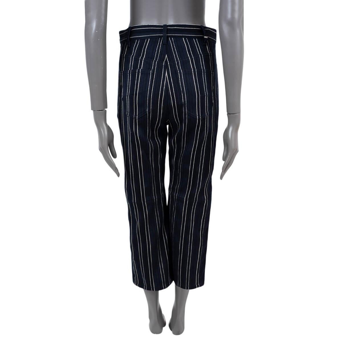 Black CHRISTIAN DIOR navy blue cotton 2019 STRIPED CROPPED JeansPants 36 XS For Sale