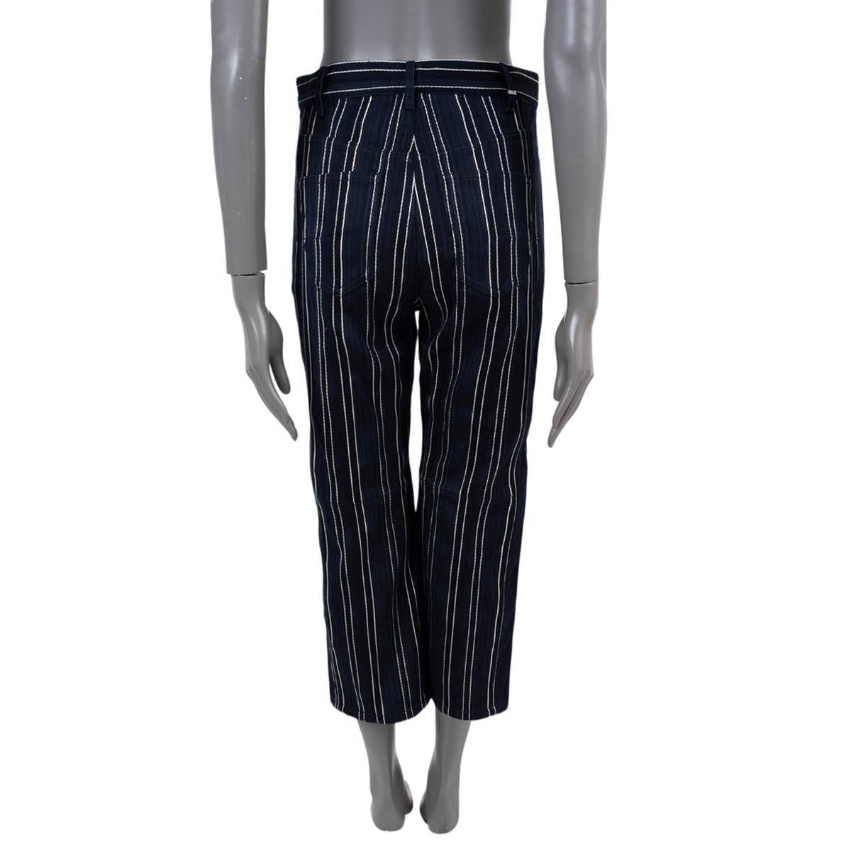 Noir Pantalon en coton bleu marine CHRISTIAN DIOR 2019 STRIPED CROPPED JeansPants 36 XS en vente