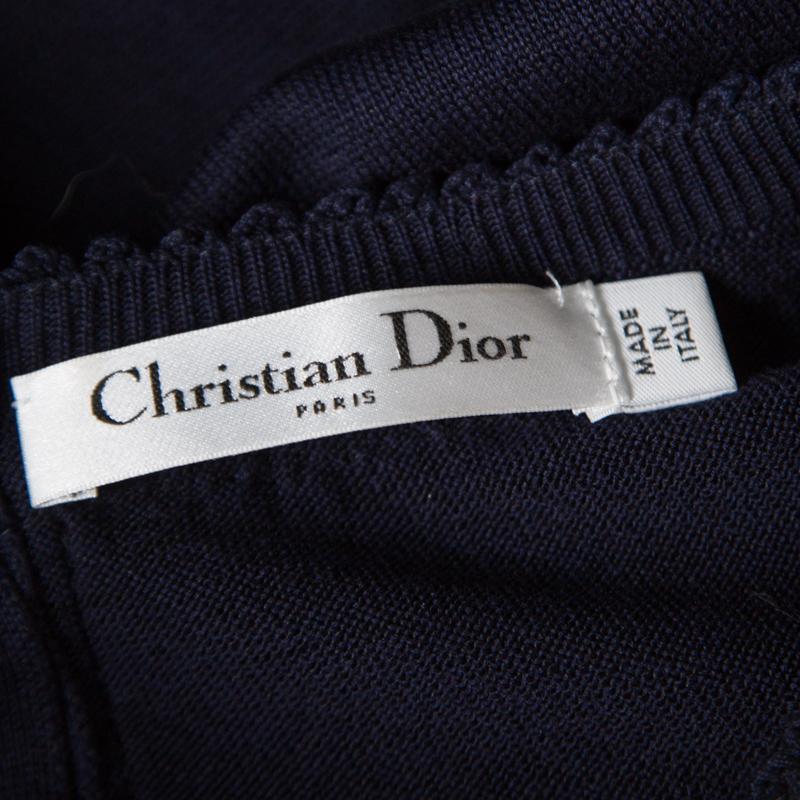 Women's Christian Dior Navy Blue Cotton Silk Crystal Embellished Collar Sweater Top M
