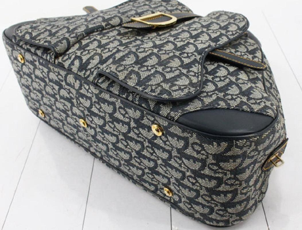 Christian Dior Marineblau Diorissimo Canvas Sattel Medium Bowler Tasche (Schwarz) im Angebot