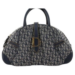 Christian Dior Marineblau Diorissimo Canvas Sattel Medium Bowler Tasche