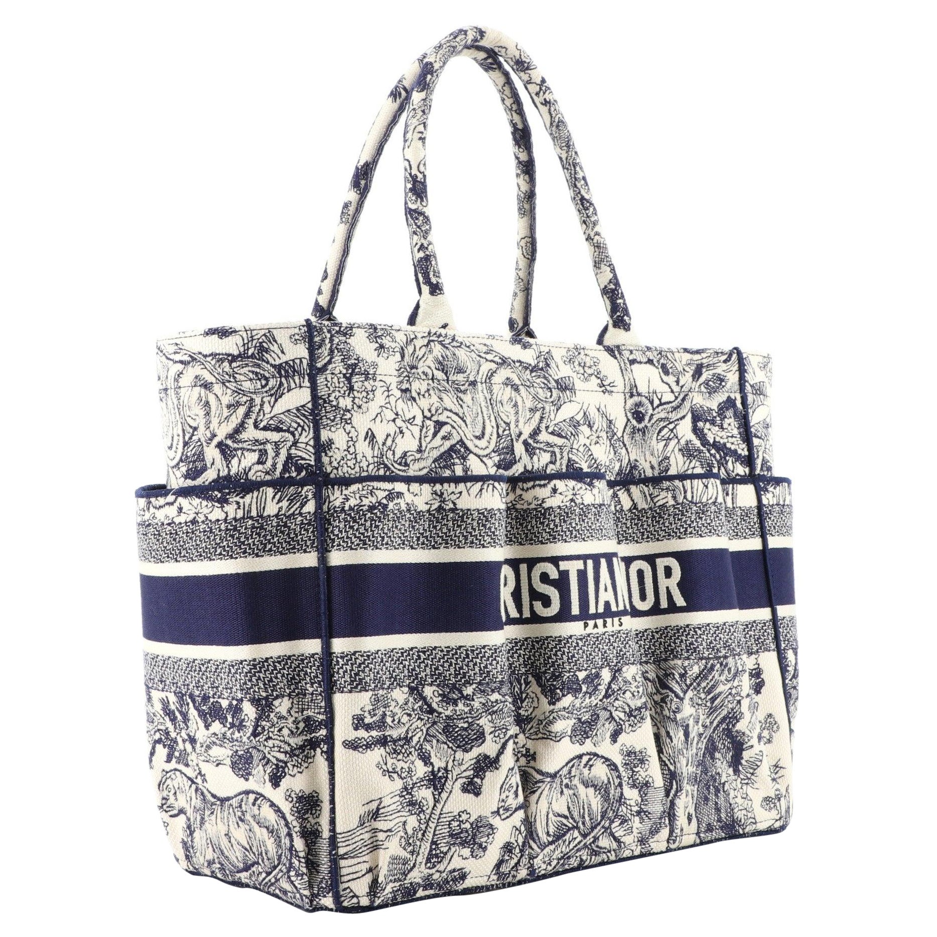 Christian Dior Catherine Tote Bag aus besticktem Segeltuch in Marineblau im Angebot