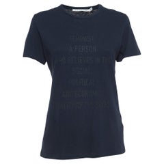 Christian Dior Marineblaues T-Shirt aus Baumwollmischung mit halben Ärmeln und feministischem Druck S