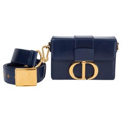 CHRISTIAN DIOR navy blue leather 30 MONTAIGNE BOX Shoulder Bag
