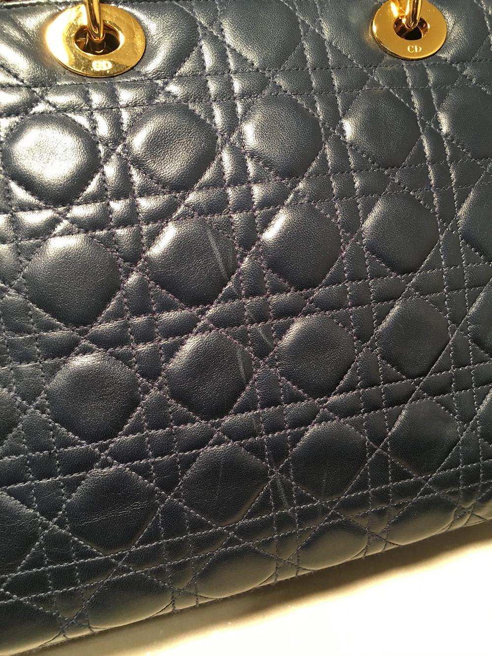 Christian Dior Navy Blue Leather Cannage Quilted Large Lady Dior Bag 5