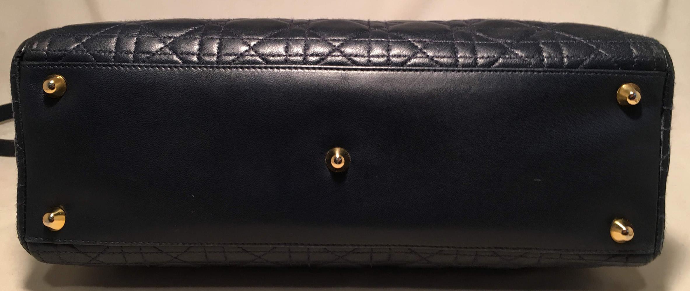 Black Christian Dior Navy Blue Leather Cannage Quilted Large Lady Dior Bag