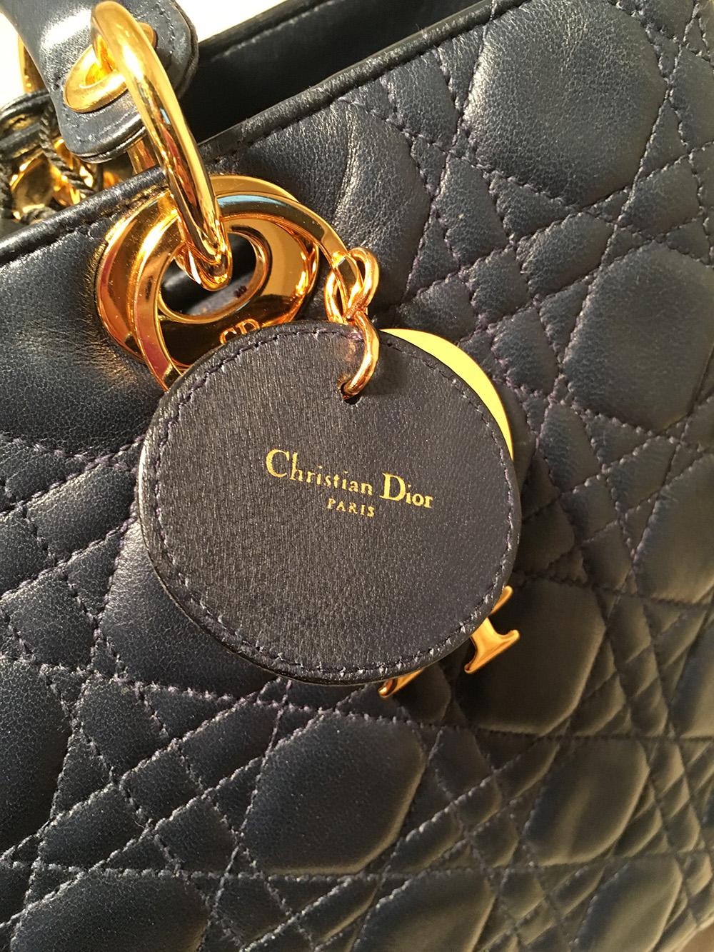 Women's Christian Dior Navy Blue Leather Cannage Quilted Large Lady Dior Bag