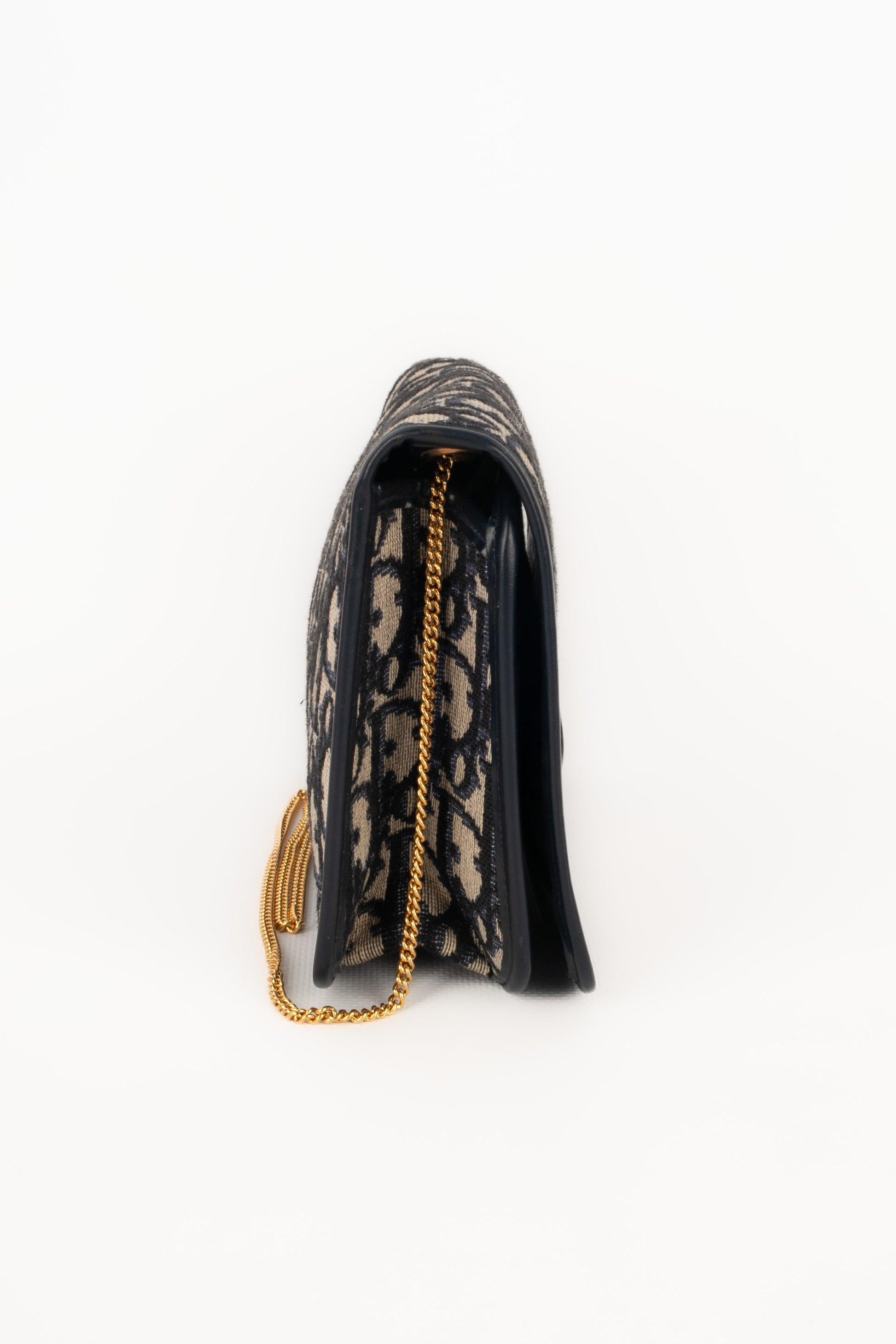 Black Christian Dior Navy-blue Leather Clutch and Monogrammed Canvas Bag