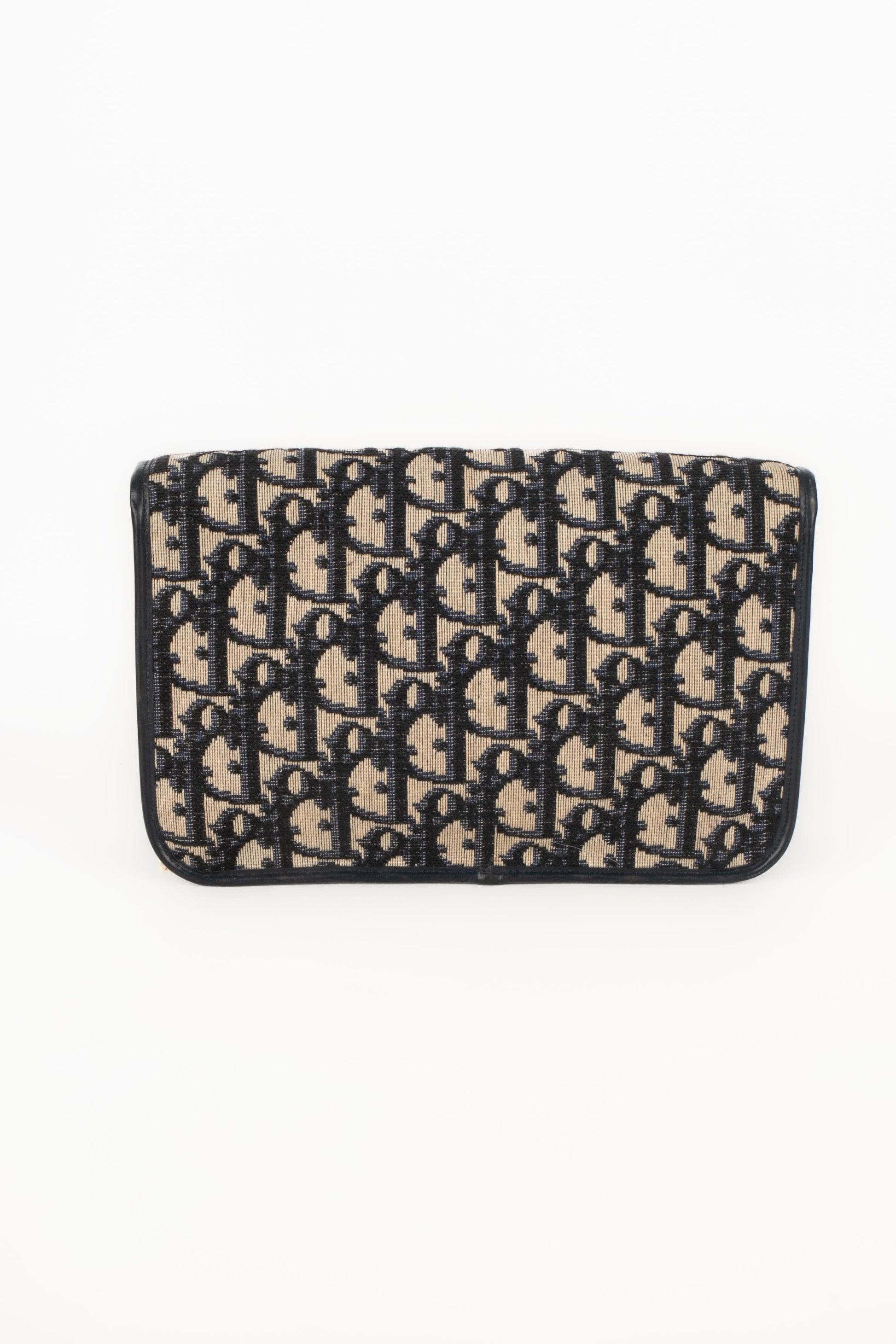 Christian Dior Navy-blue Leather Clutch and Monogrammed Canvas Bag In Good Condition In SAINT-OUEN-SUR-SEINE, FR