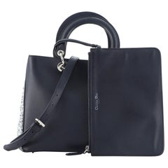 Vintage Christian Dior Navy Blue Leather with Sequins Medium Diorissimo Tote Bag