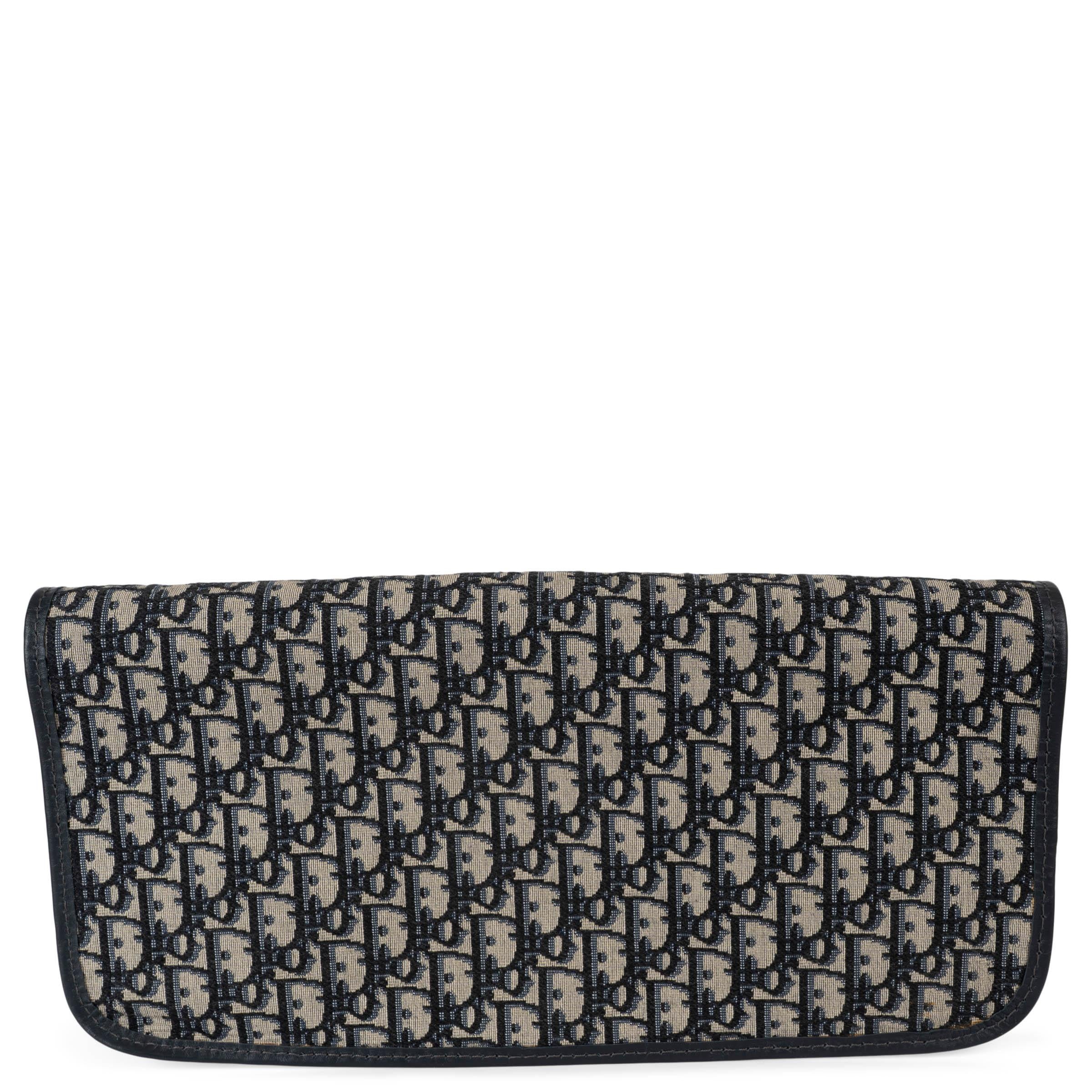 CHRISTIAN DIOR azul marino OBLIQUE CANVAS FOLD-OVER Clutch Tote Bag Negro en venta