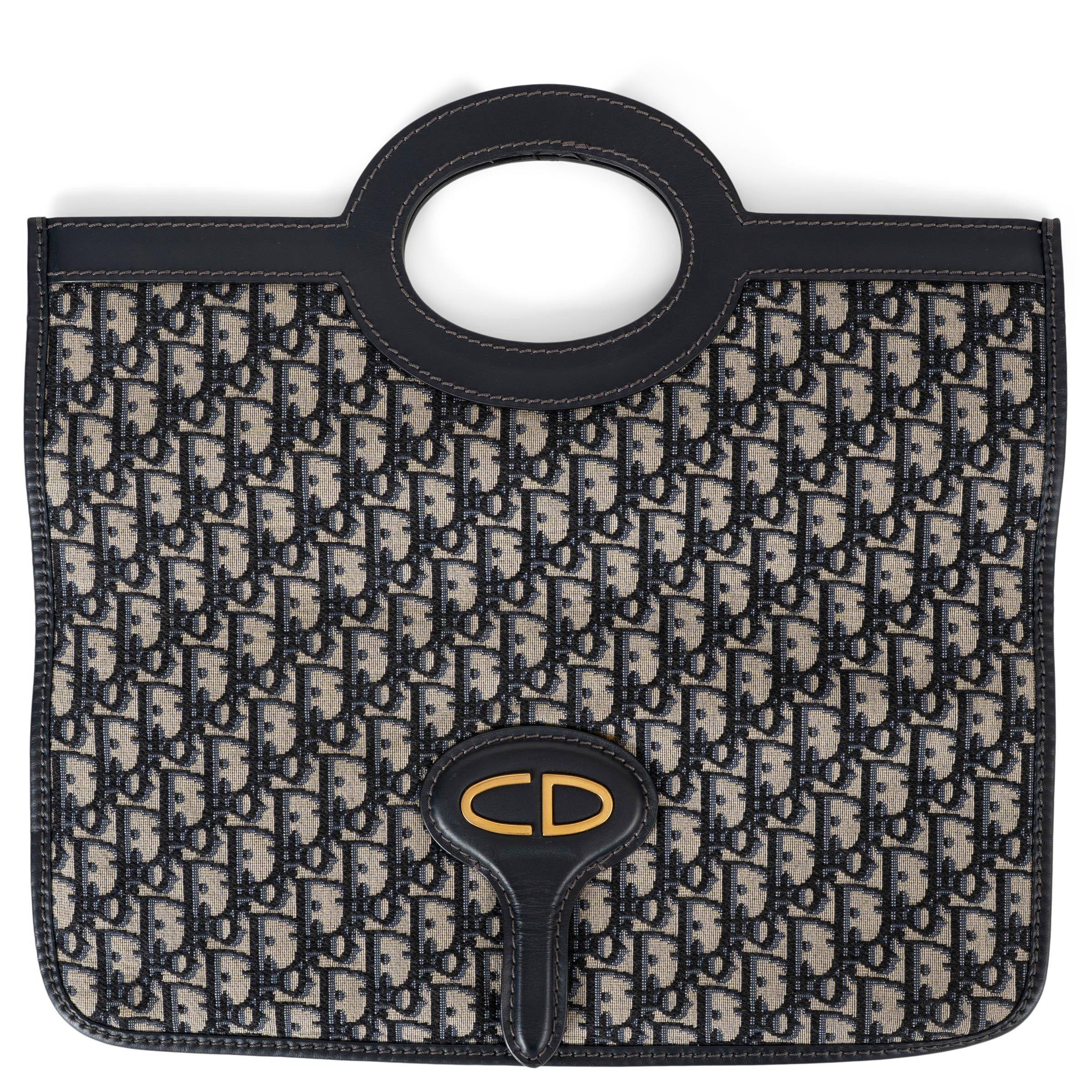 CHRISTIAN DIOR azul marino OBLIQUE CANVAS FOLD-OVER Clutch Tote Bag en venta 1