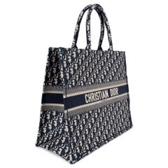 CHRISTIAN DIOR navy blue Oblique canvas LARGE BOOK TOTE Bag