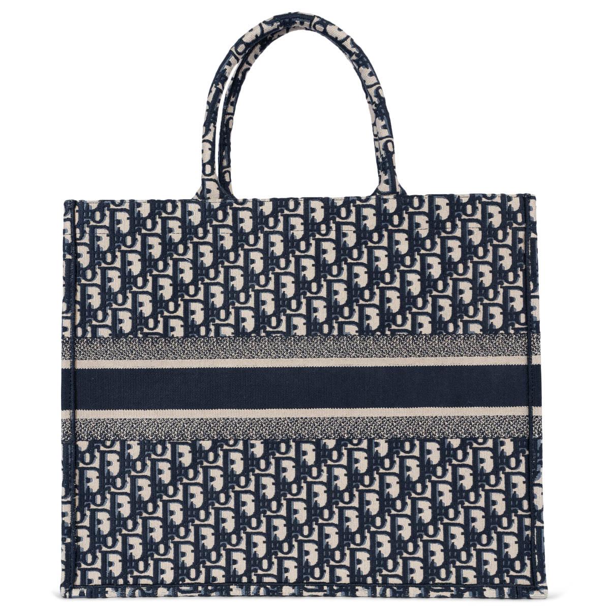 Women's CHRISTIAN DIOR navy blue Oblique canvas LARGE BOOK TOTE Bag For Sale